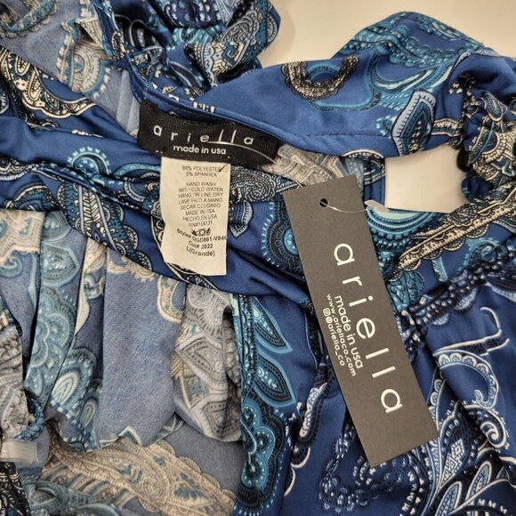 NWT Ariella Women's Mock/High Neck Sleeveless Blue Pattern Slit Maxi Dress Sz L - Picture 12 of 14